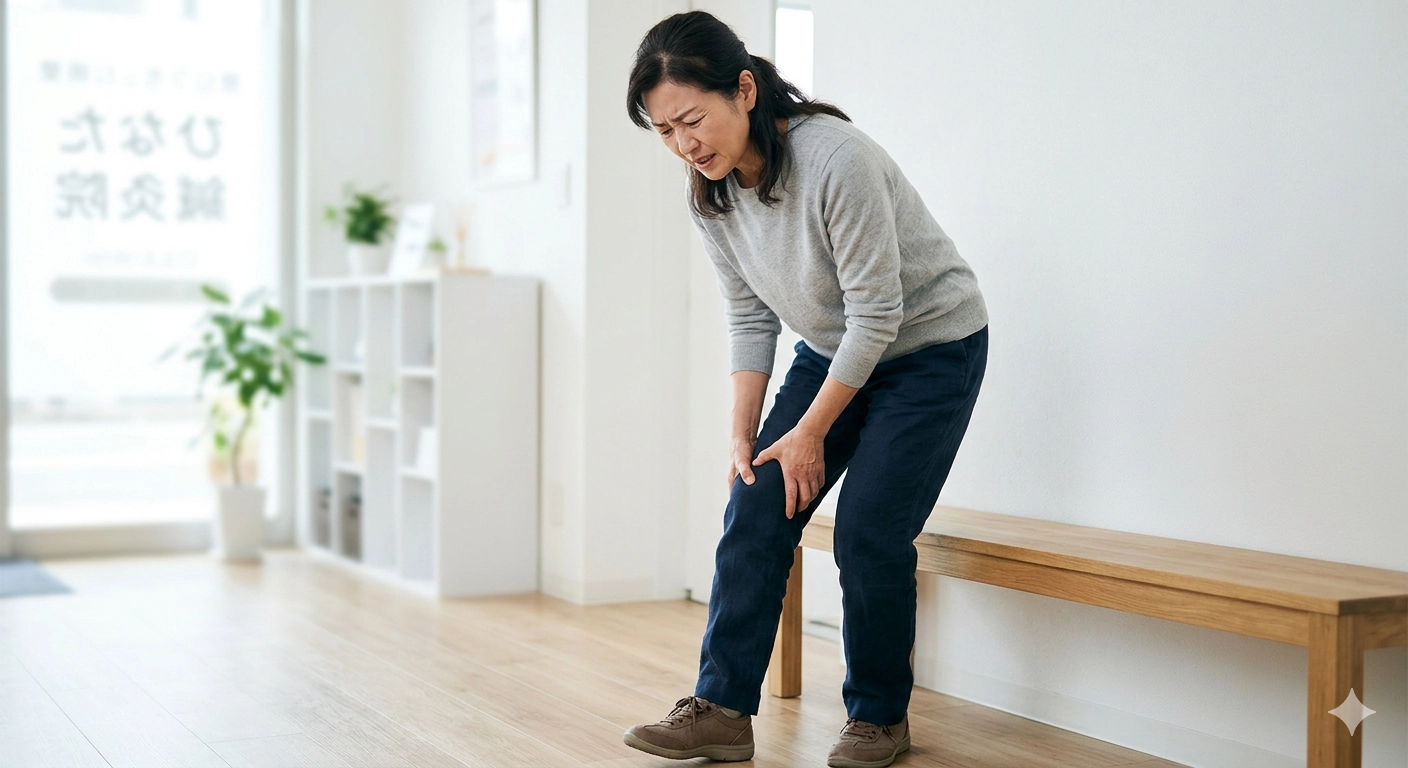 膝の痛みを訴えている女性