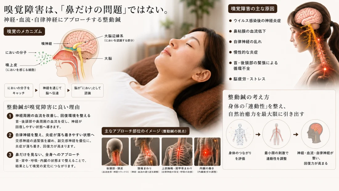 整動鍼の考え方と嗅覚障害によい理由の図解